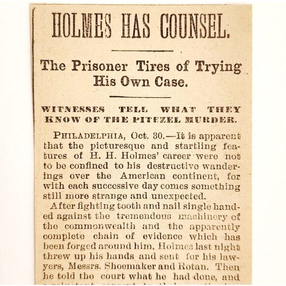 1895 H.H. Holmes Hires Attorney Worlds Fair Serial Killer Article Victorian F13J - Picture 1 of 2